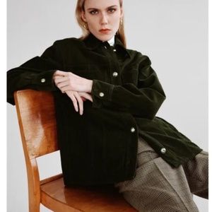 NWT ZARA CORDUROY POCKET JACKET GREEN XS